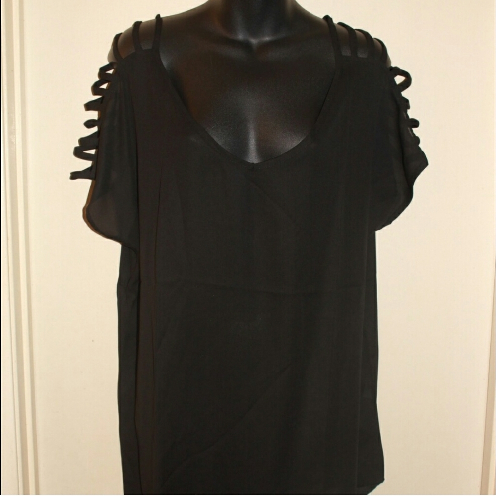 Black Sheer Blouse Top Ladder Shoulder XXL Plus